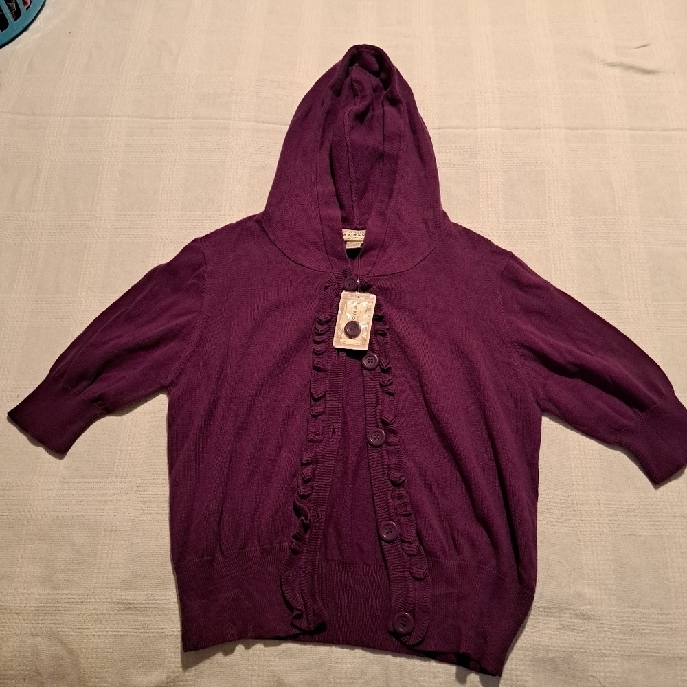 Arizona jeans girls XL purple button up short sleeve sweater NWT